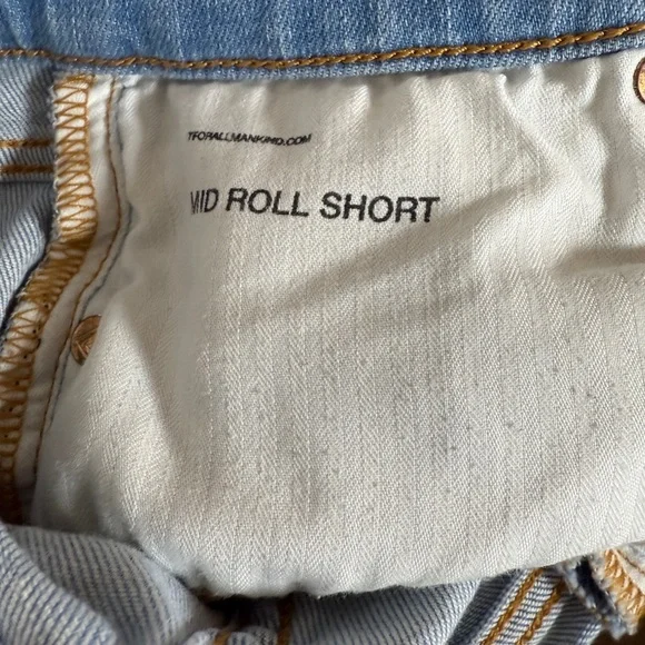 7 For All Mankind Blue Jean Mid Roll Shorts Frayed Hem SKU 0044 - Picture 6 of 12